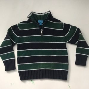 4T sweater, navy green striped half zip